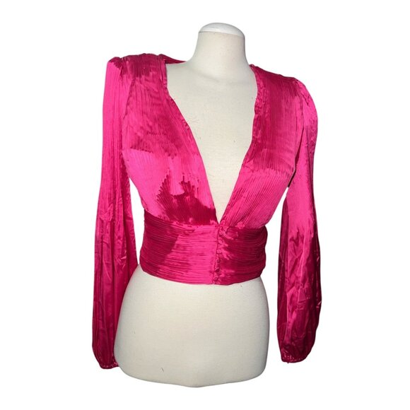 Do+Be Hot Pink Long Sleeve Plunging V-Neck Crop Top Size Large Womens - Picture 6 of 12